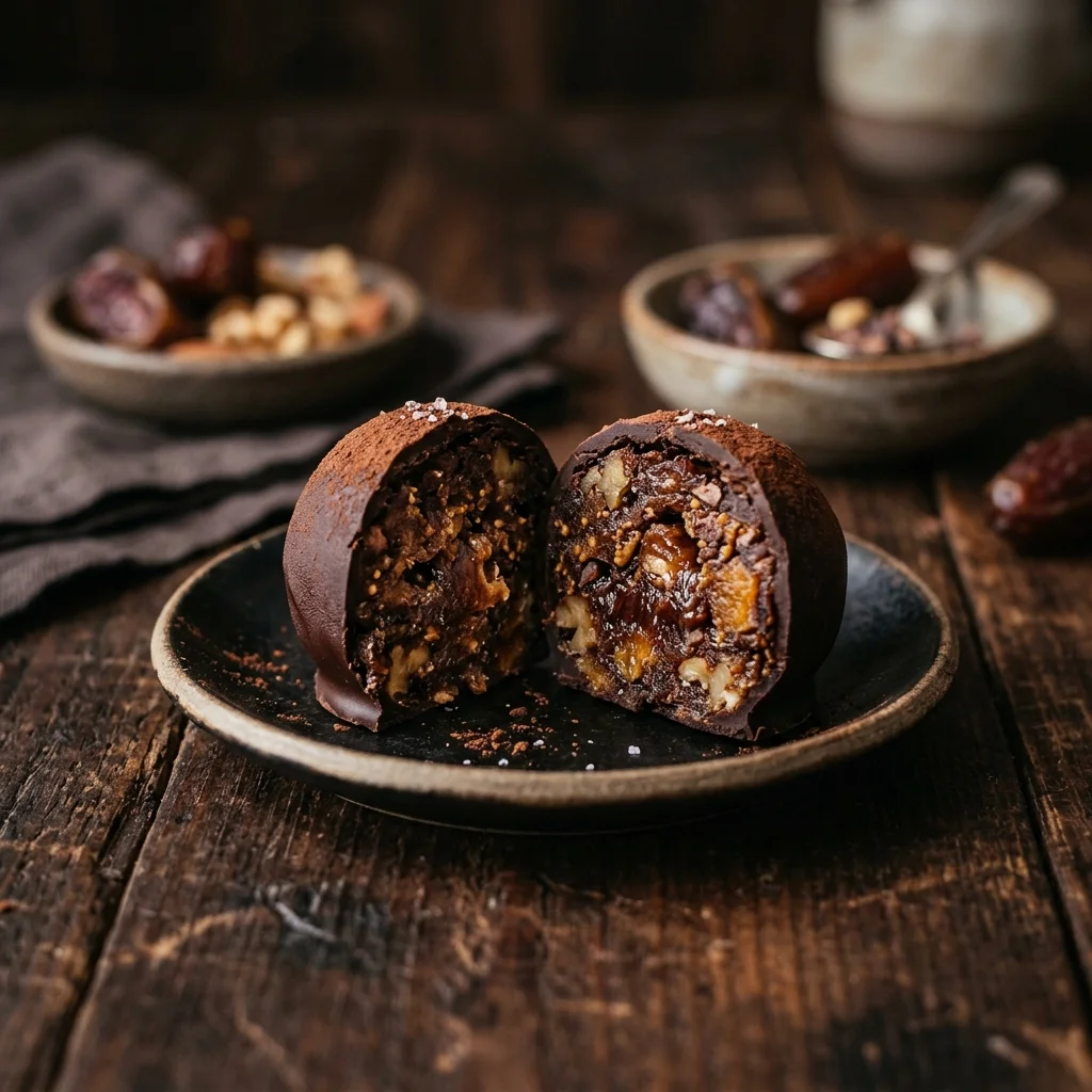 Cut open snack showing natural chewy date and fruit center